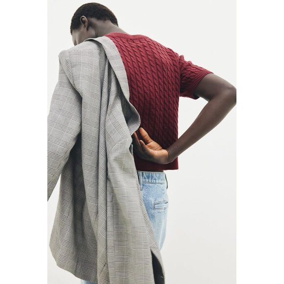 Women Cable Knit Cardigan Short Sleeve Vintage Cropped Sweater Casual - Picture 6 of 6